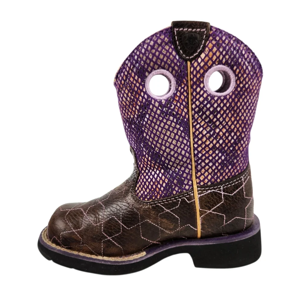 Ariat Fat Baby Brown Purple Leather Faux Snakeskin Western Boots Kids Size 10.5